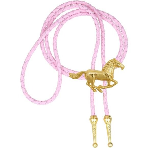Horse Bolo Tie Western Cowboy Necktie 3# Golden Horse Bolo Tie-pink - Picture 3 of 7